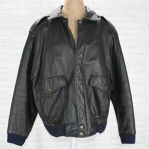 ROUNDTREE & YORKE Jacket Genuine Leather Black Biker Outerwear Winter Coat Large